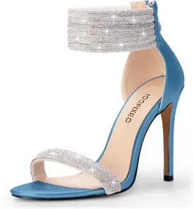100FIXEO Sexy High Heeled Rhinestone Sandals Elegant Open Toe ankle strap Stiletto Heel Wedding Dress Shoes