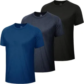3 Pack Workout Mens Shirts - Quick Dry Causal Moisture Wicking Work Gym Athletic Short Sleeve for Basketball Running