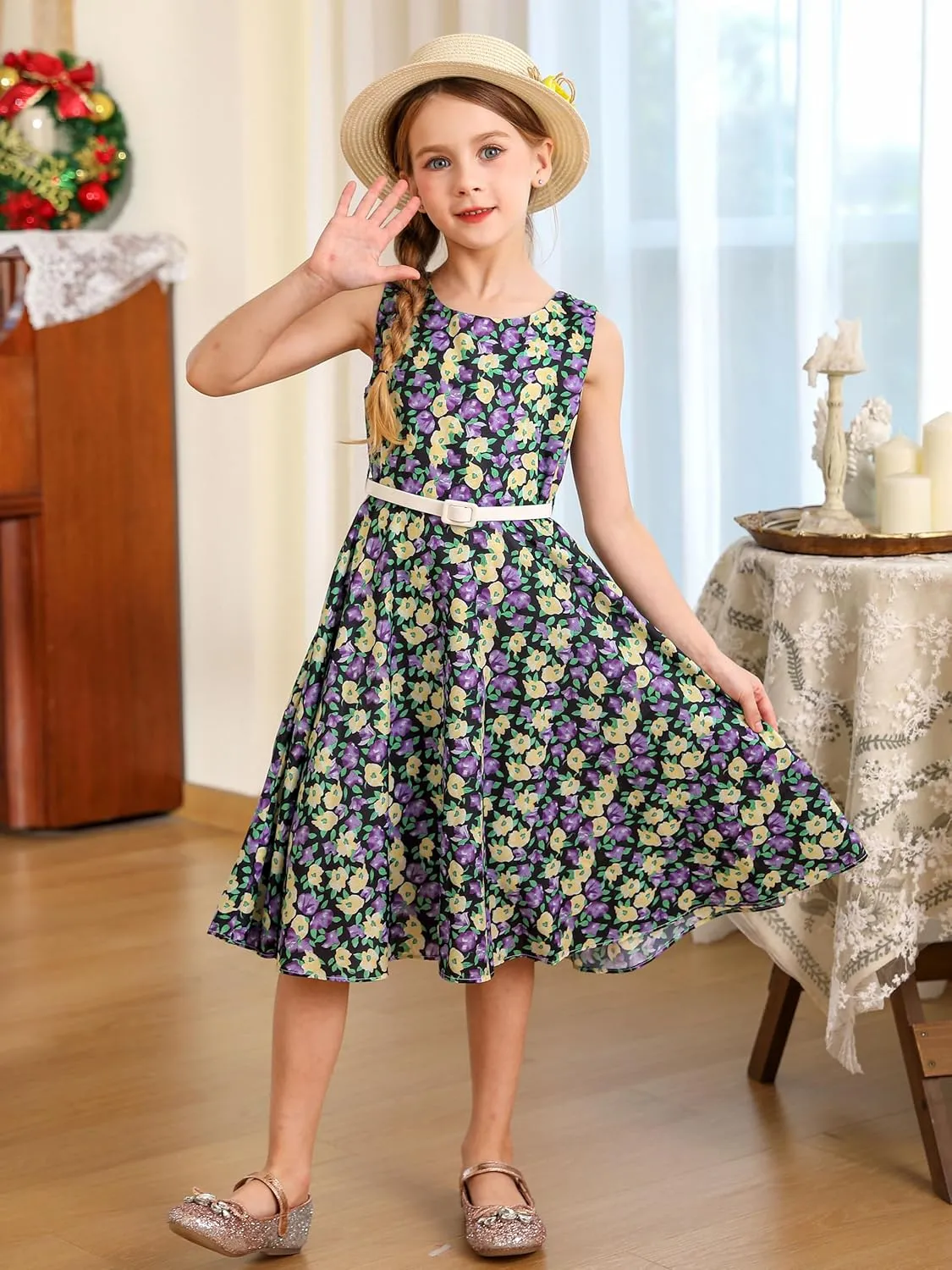 Bonny Billy Girls Classy Vintage Floral Swing Kids Party Dresses