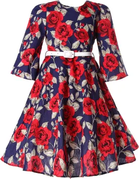 Bonny Billy Girls Classy Vintage Floral Swing Kids Party Dresses