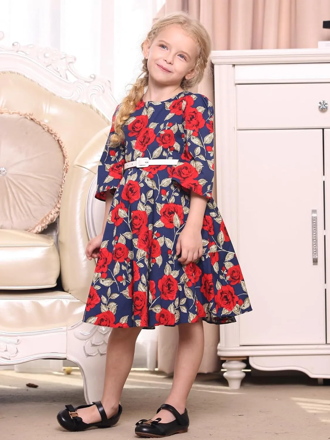 Bonny Billy Girls Classy Vintage Floral Swing Kids Party Dresses