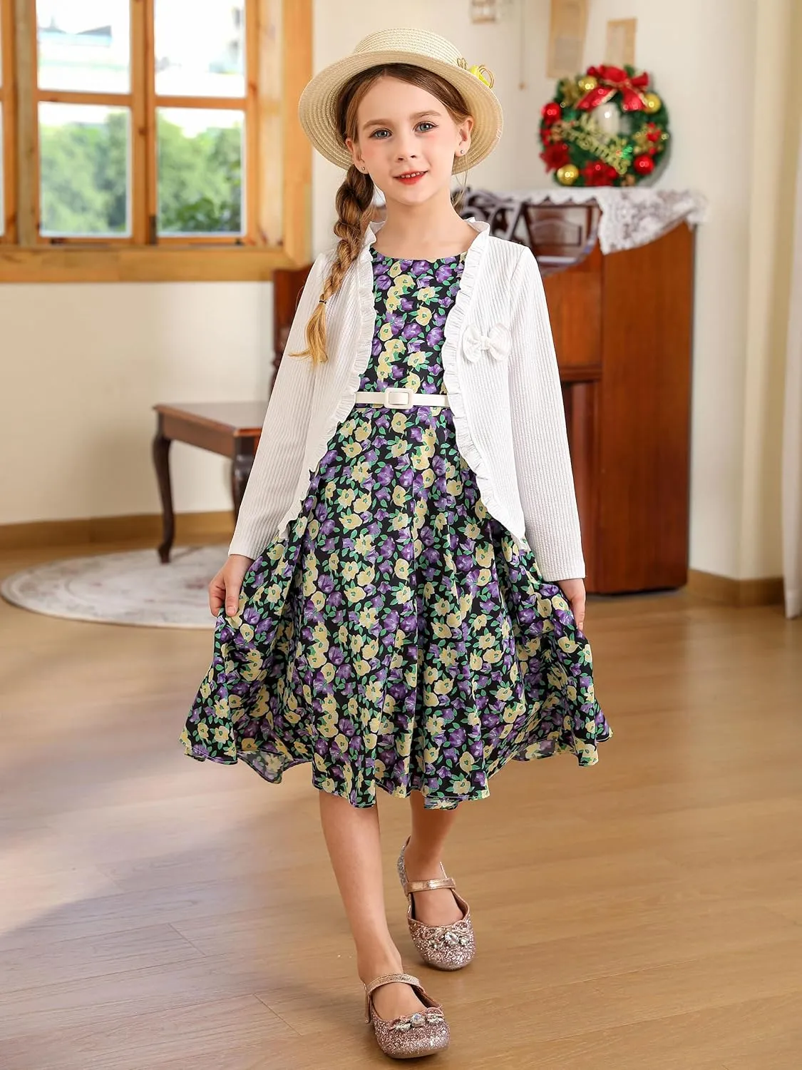 Bonny Billy Girls Classy Vintage Floral Swing Kids Party Dresses