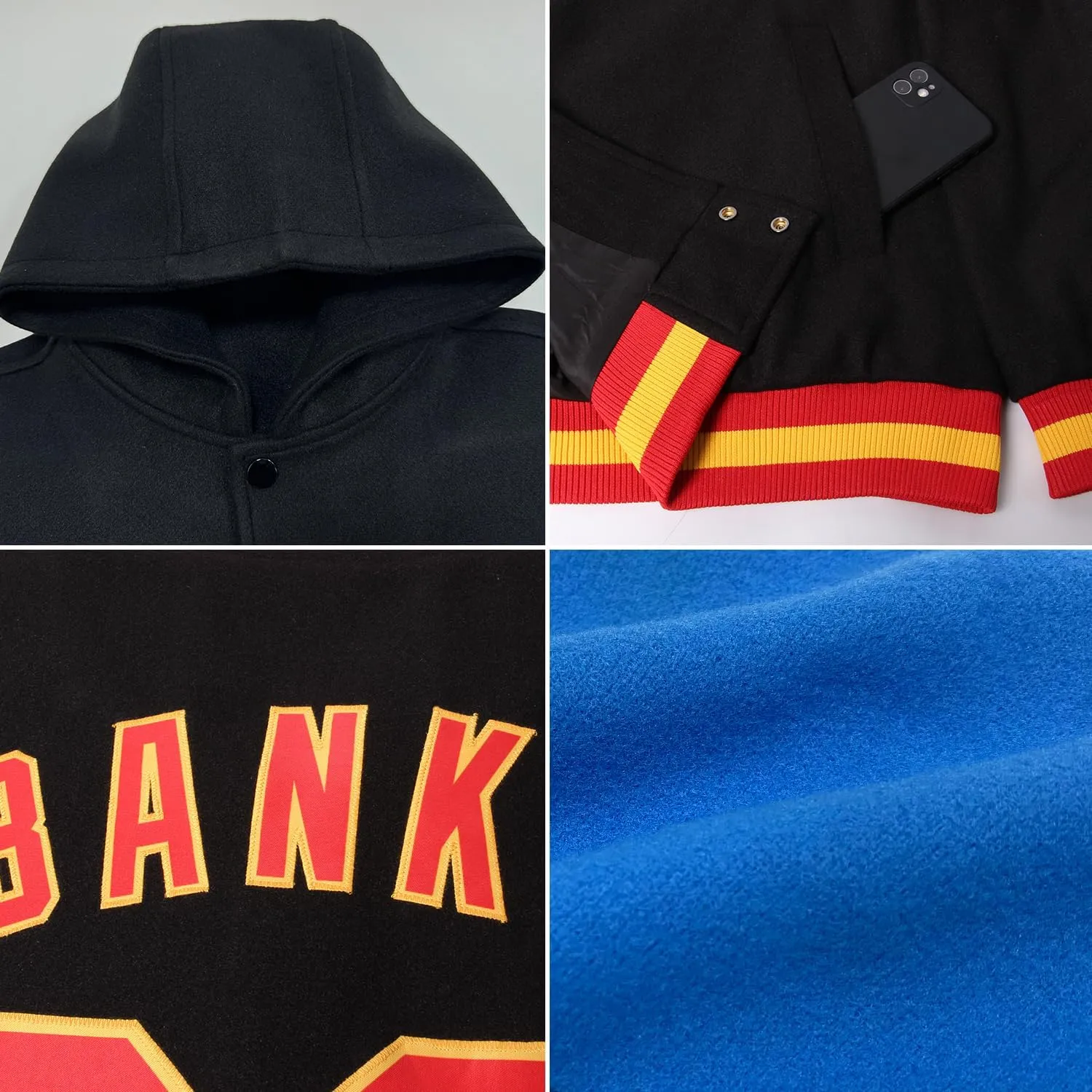 Custom Baseball Jackets Men Women Youth Personalized Varsity Letterman Jacket with Hood Stitched Name Number