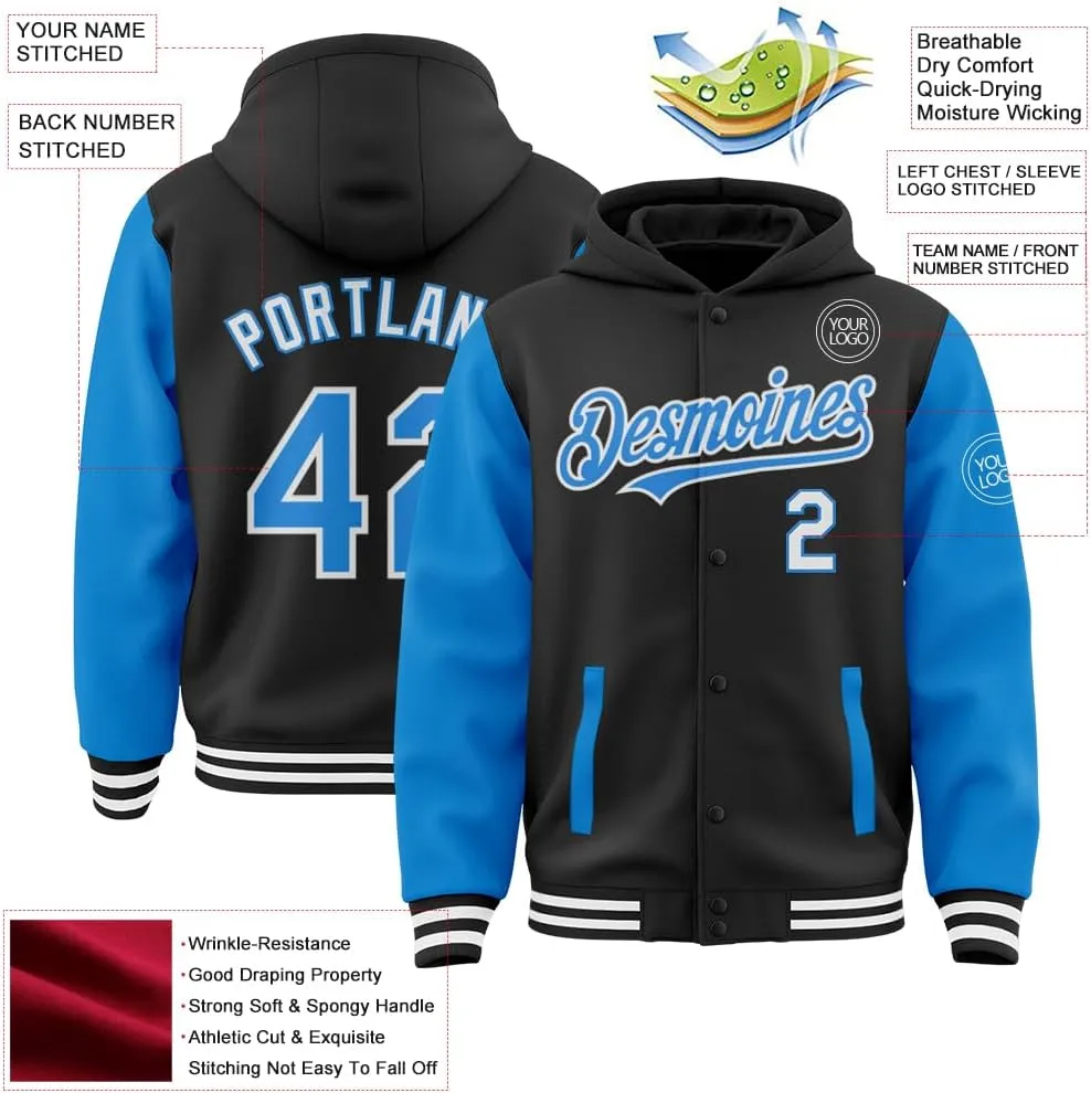 Custom Baseball Jackets Men Women Youth Personalized Varsity Letterman Jacket with Hood Stitched Name Number