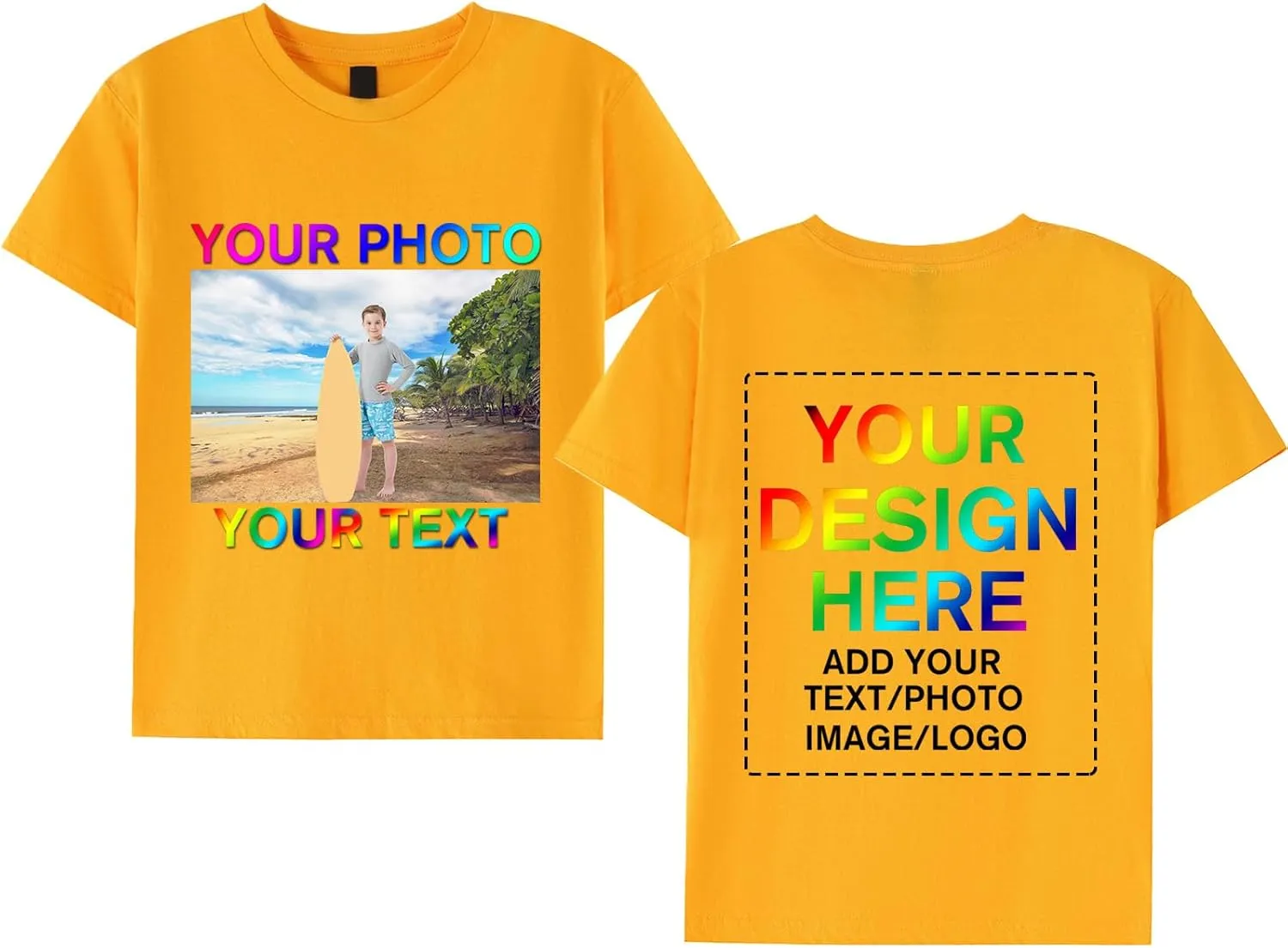 Custom Personalized Shirt for Kids Children Boys Girls - Personalized Kids Shirt with Text Photo Image - Front and Back Print