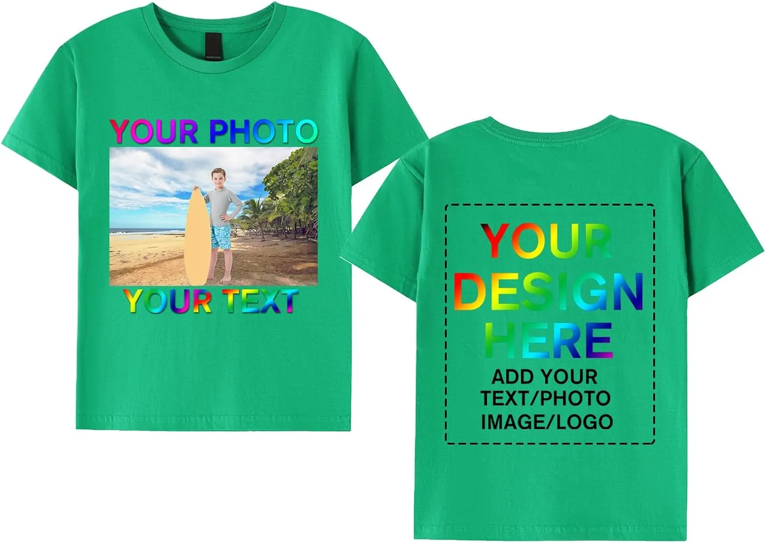 Custom Personalized Shirt for Kids Children Boys Girls - Personalized Kids Shirt with Text Photo Image - Front and Back Print