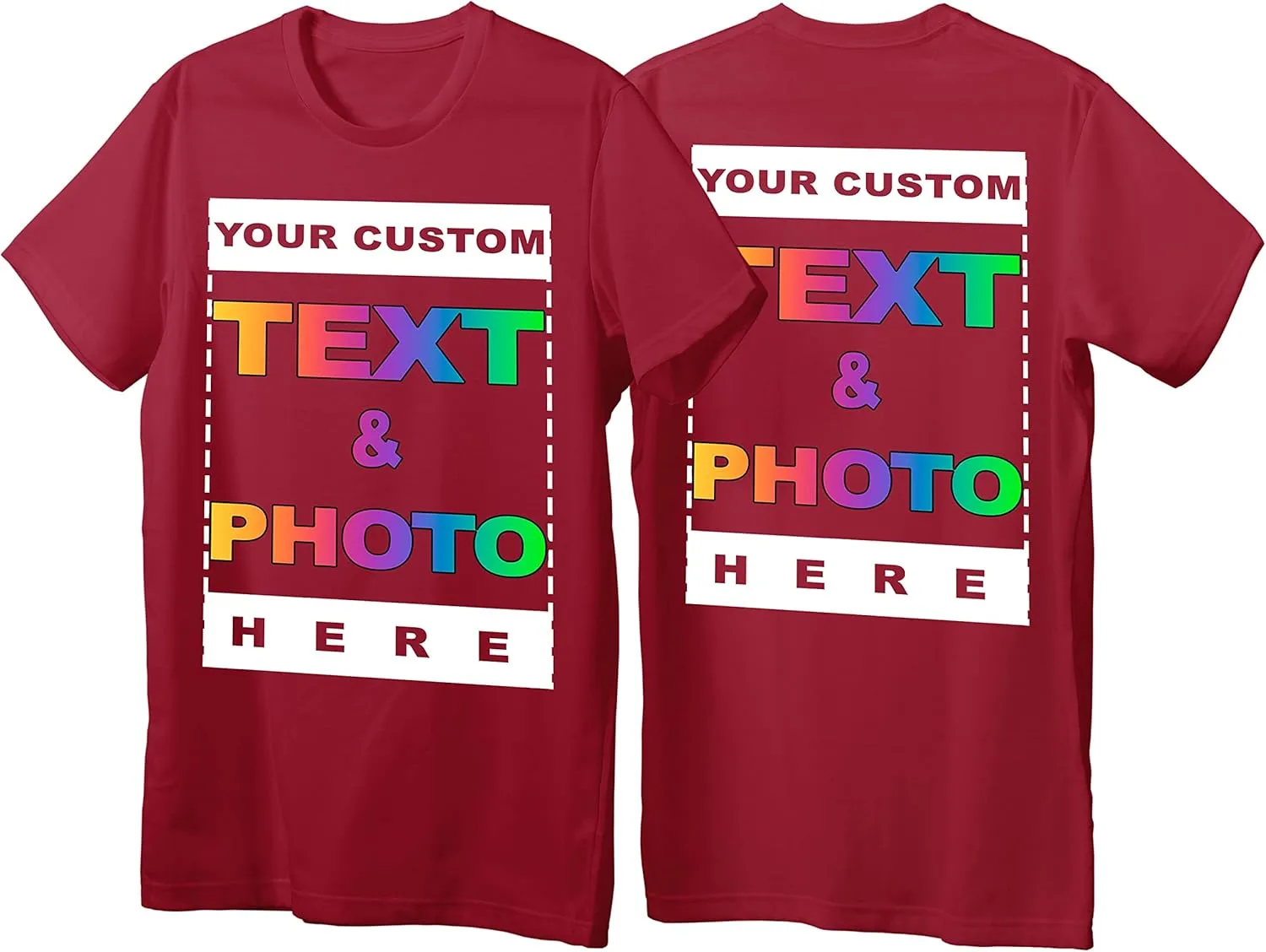 Custom T-Shirts - Personalized Unisex Crewneck Tee Shirt - Customize Your Image & Text & Photo - Men Women Adult Unisex Size