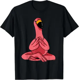 Cute Yoga Flamingos Funny Pink Water Bird Meditation Lovers Unisex-Adults, Unisex-Kids T-Shirt