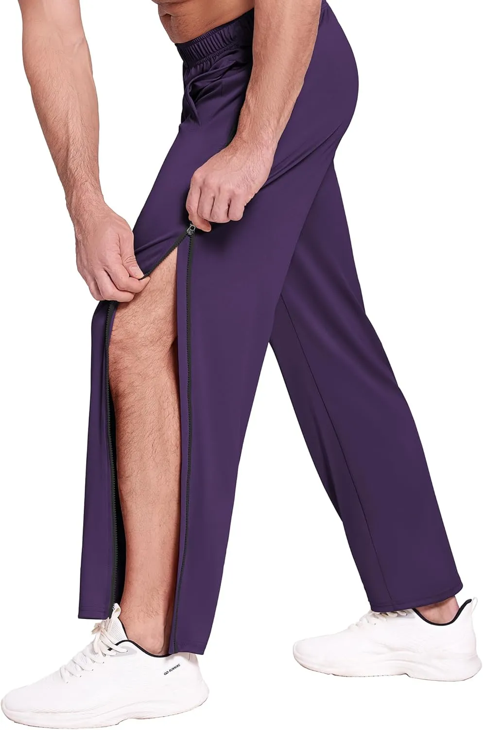 Deyeek Mens Tear Away Basketball Pants 2 Side Zippers Snap Off Full Open Down Sweatpants Leg Post Surgery Pant with Pockets