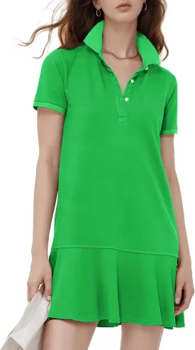 Flygo Womens Polo Dress Collared Short Sleeve Ruffle Golf Tennis T Shirt Sports Workout Mini Summer Dresses Tunic Pique