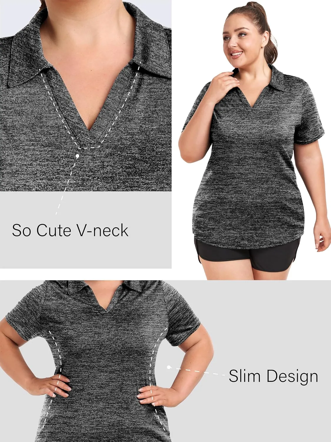 FOREYOND Plus Size Polo Shirts for Women Golf Shirts Moisture Wicking Short Sleeve Shirts Athletic Workout Tops 1XL-5XL