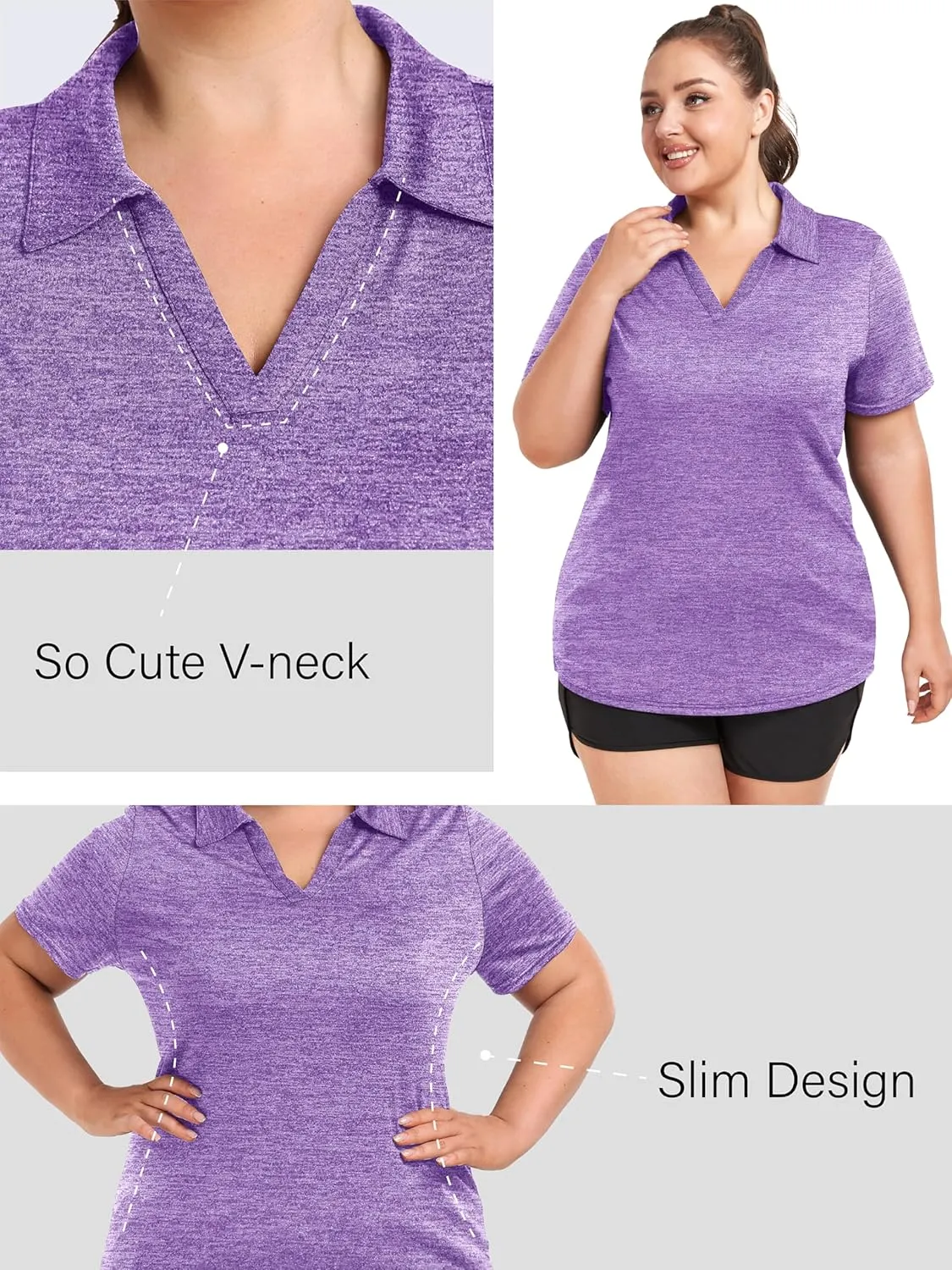 FOREYOND Plus Size Polo Shirts for Women Golf Shirts Moisture Wicking Short Sleeve Shirts Athletic Workout Tops 1XL-5XL