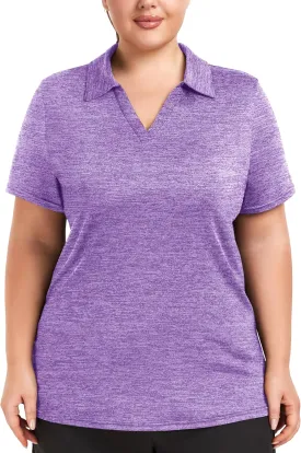 FOREYOND Plus Size Polo Shirts for Women Golf Shirts Moisture Wicking Short Sleeve Shirts Athletic Workout Tops 1XL-5XL