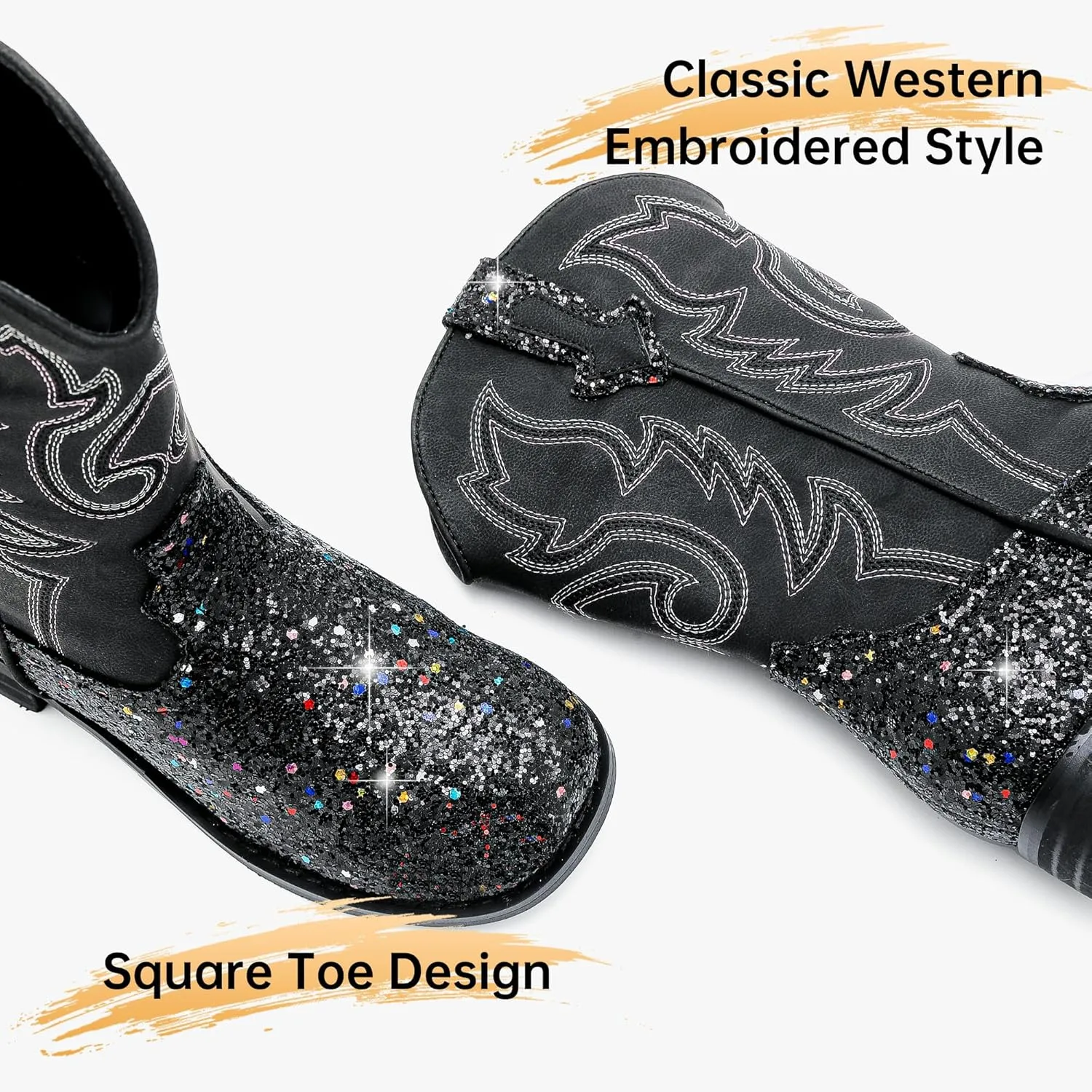 Girls Cowgirl Boots Unisex-Child Mid Calf Glitter Toddler Cowboy Boot Little Big Kids Western Riding Shoes