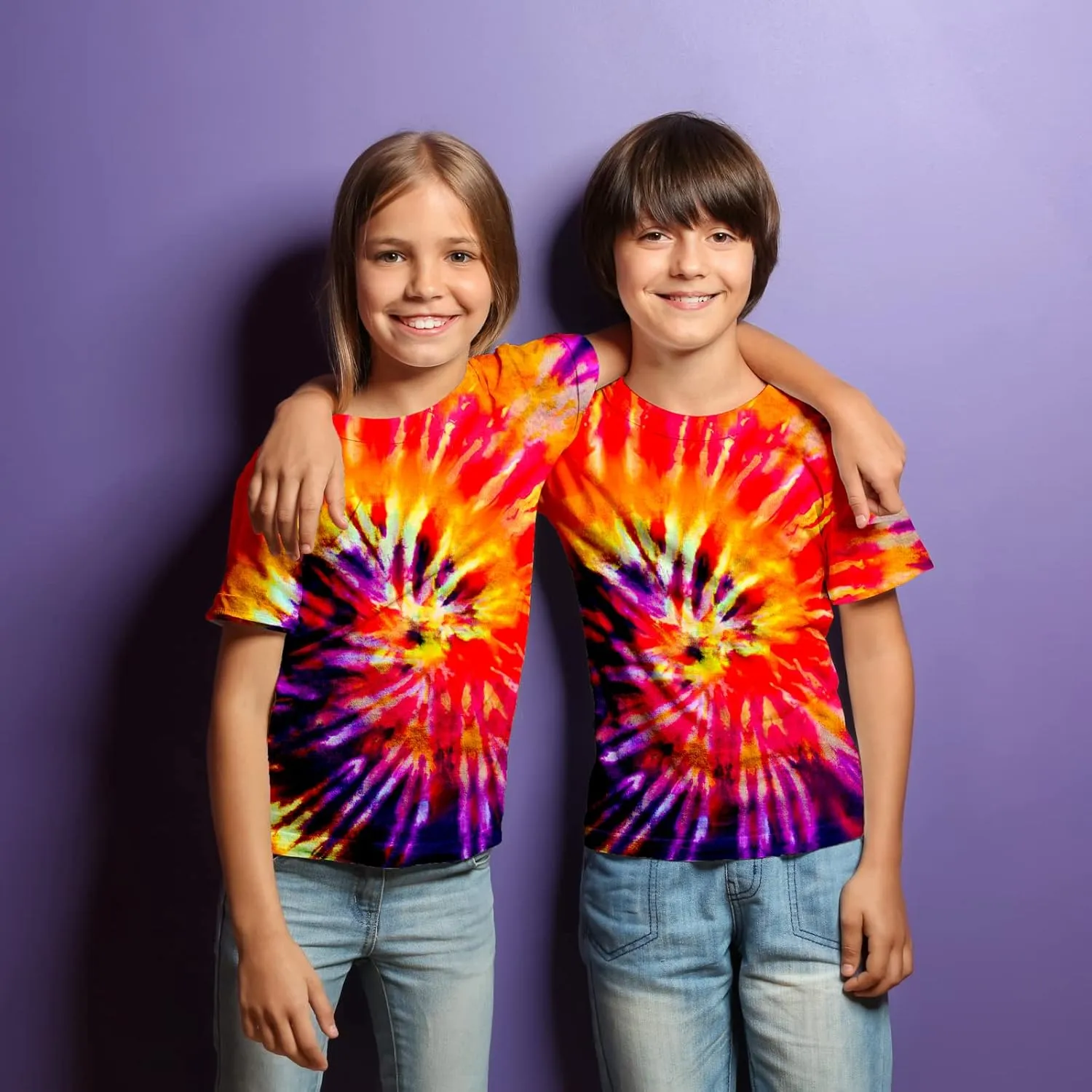 Kids Tie Dye Shirt 6-18 Years Children Hippies Senior Tie-Dye Tee Tshirt for Boys' Girls'