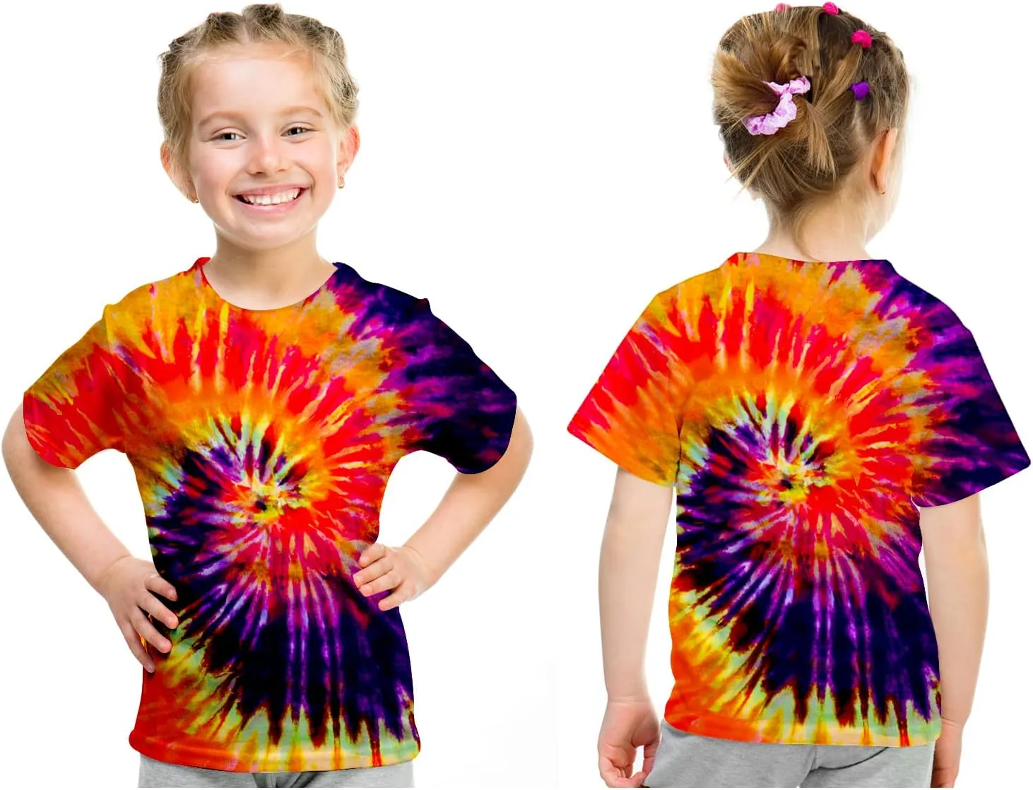 Kids Tie Dye Shirt 6-18 Years Children Hippies Senior Tie-Dye Tee Tshirt for Boys' Girls'