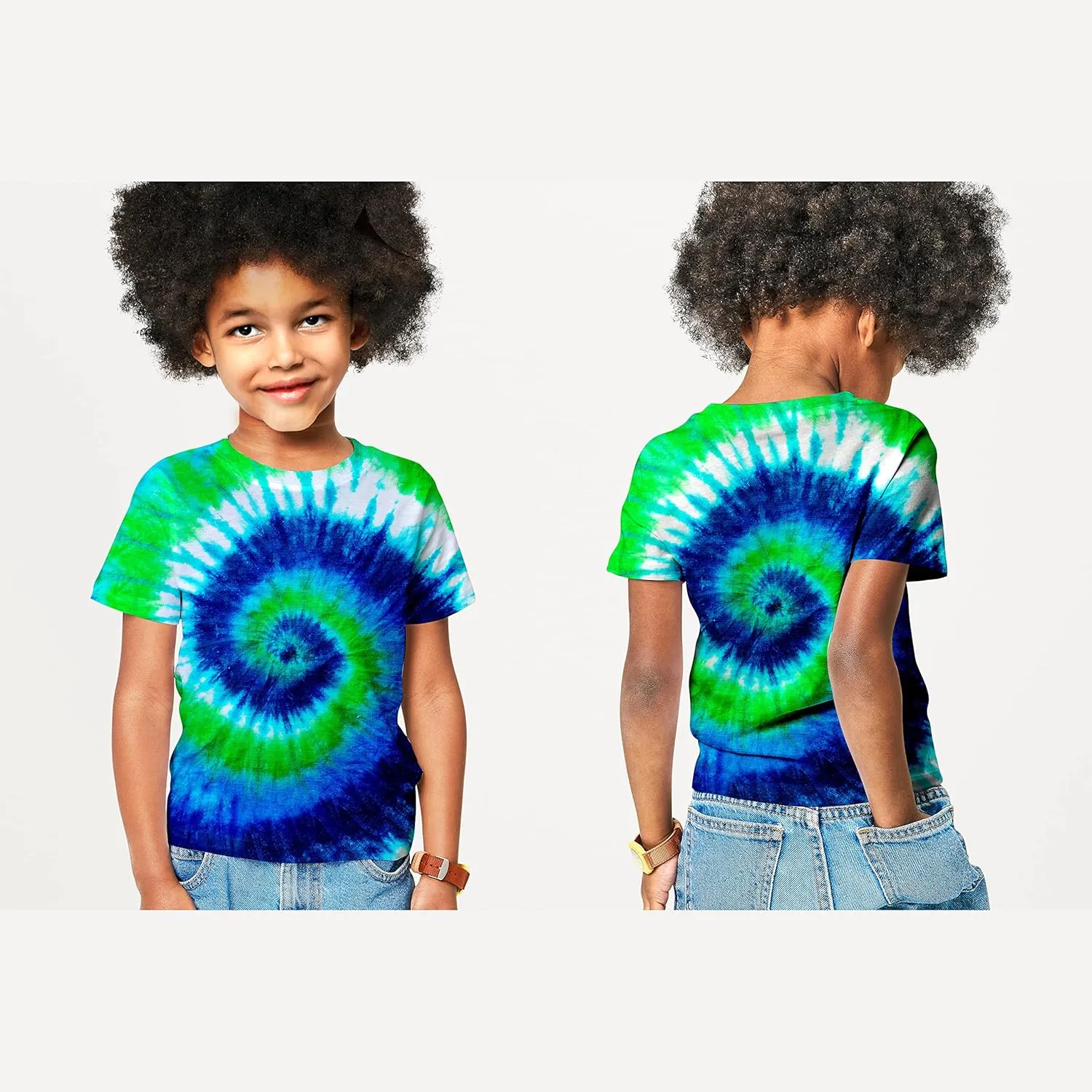 Kids Tie Dye Shirt 6-18 Years Children Hippies Senior Tie-Dye Tee Tshirt for Boys' Girls'