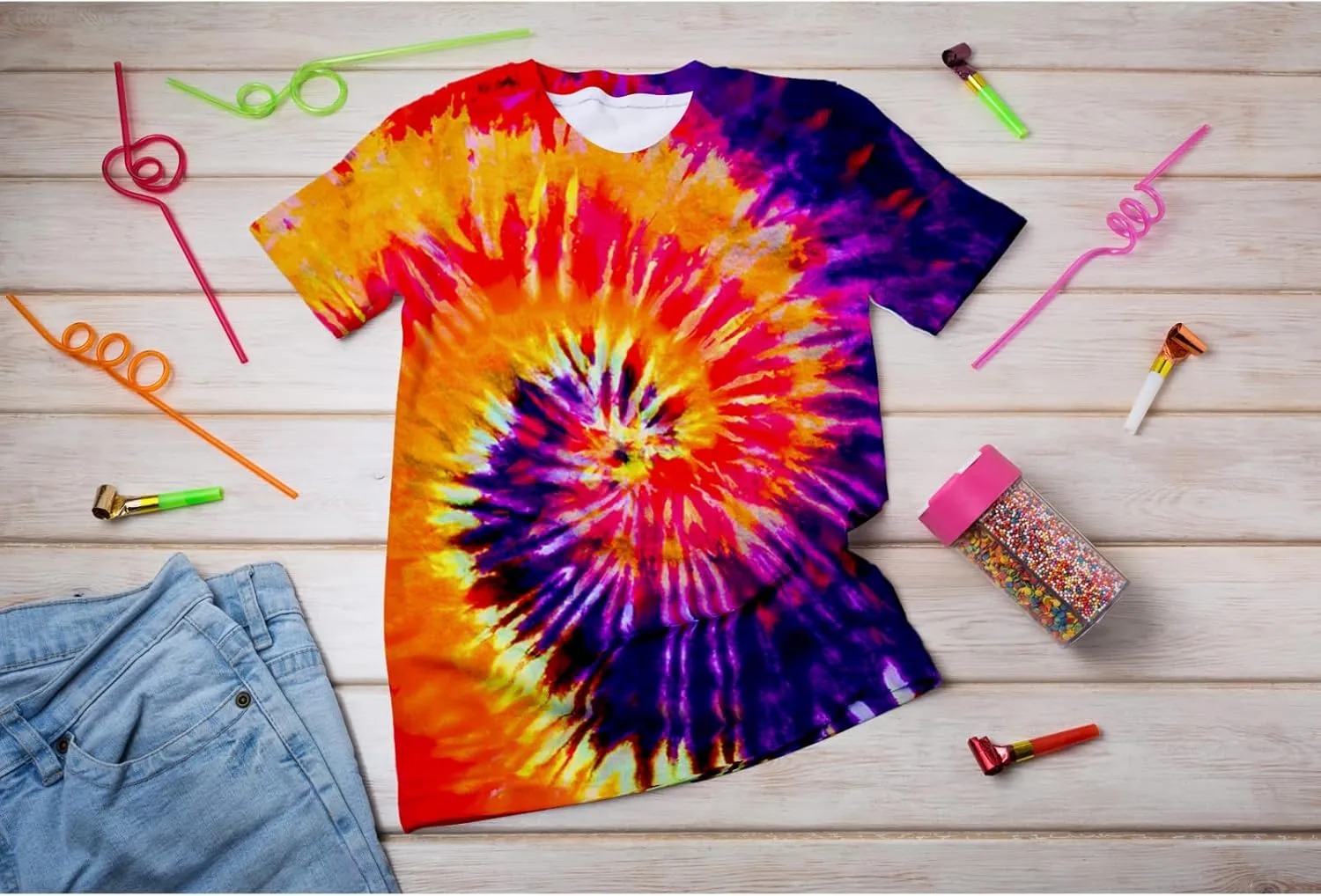 Kids Tie Dye Shirt 6-18 Years Children Hippies Senior Tie-Dye Tee Tshirt for Boys' Girls'