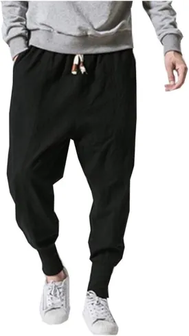 LifeHe Men Linen Drop Crotch Wide Leg Baggy Harem Pants