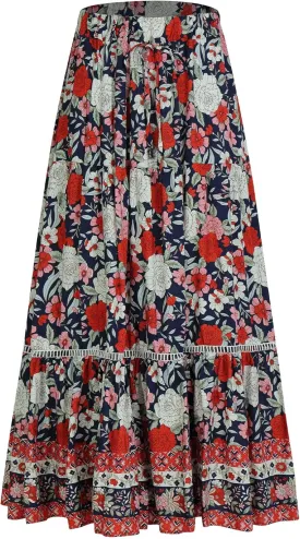 Long Skirts for Women High Waist Pleated A-Line Floral Maxi Skirts Summer Swing Cover-up