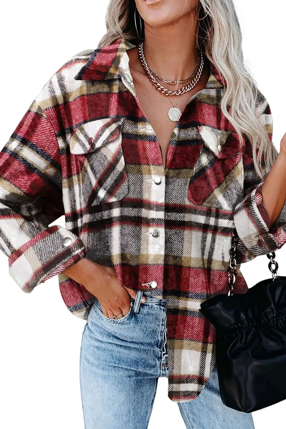Magritta Womens Shirts Collared Long Sleeve V Neck Button Down Oversized Blouses Tops with Pockets
