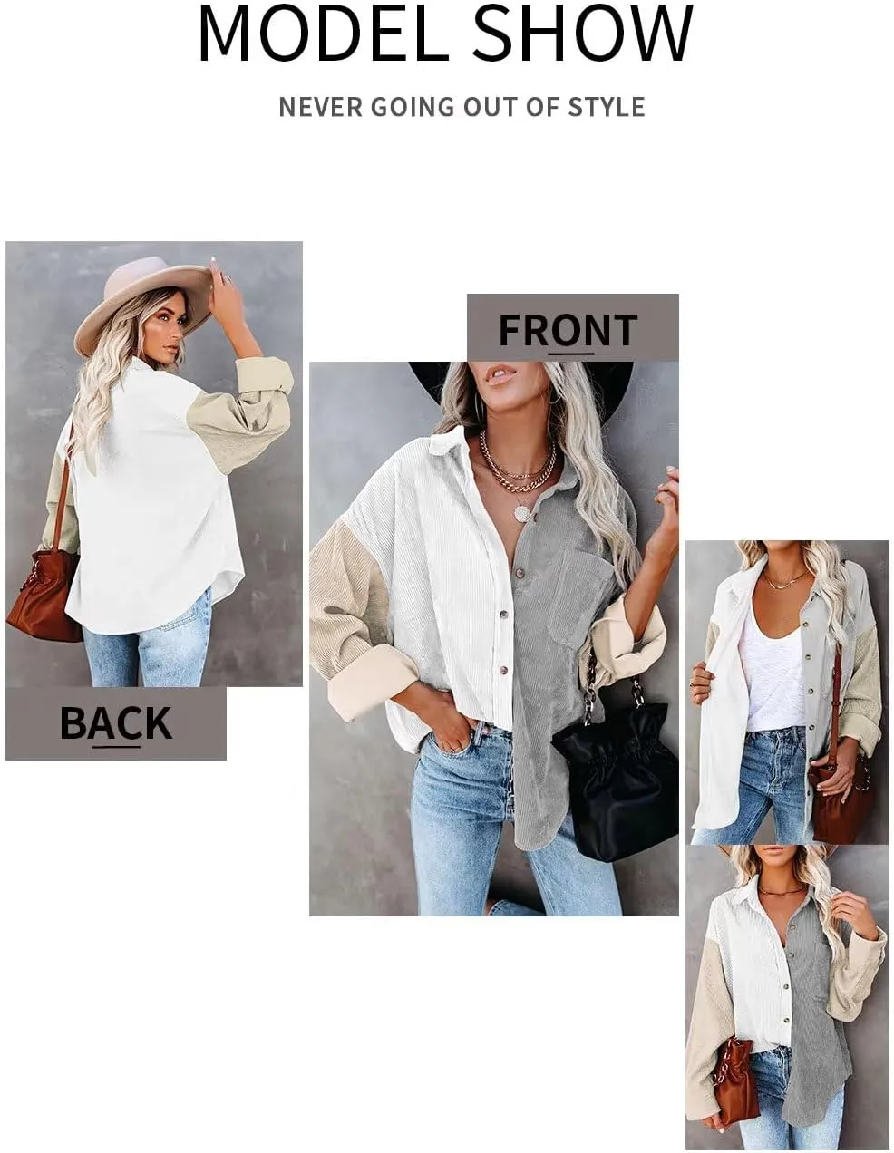 Magritta Womens Shirts Collared Long Sleeve V Neck Button Down Oversized Blouses Tops with Pockets