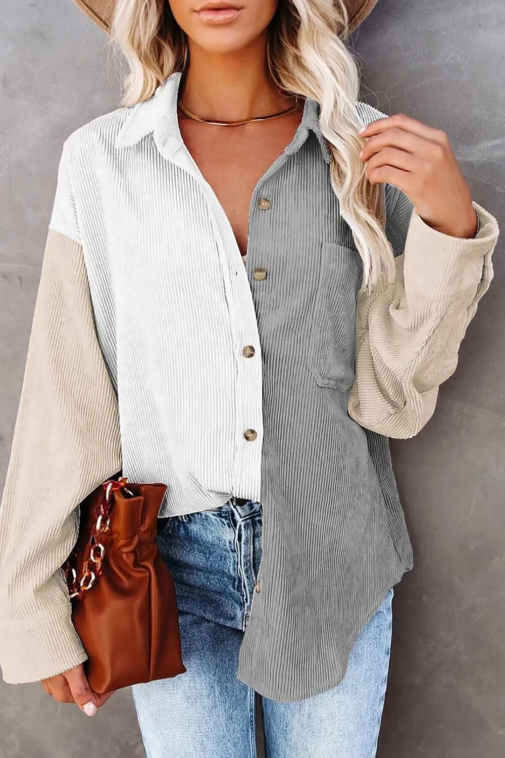 Magritta Womens Shirts Collared Long Sleeve V Neck Button Down Oversized Blouses Tops with Pockets