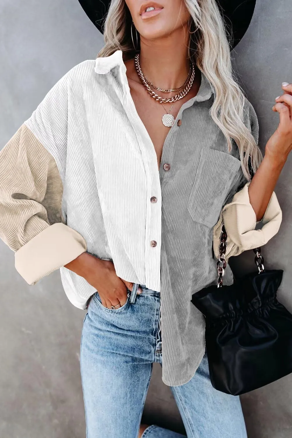 Magritta Womens Shirts Collared Long Sleeve V Neck Button Down Oversized Blouses Tops with Pockets