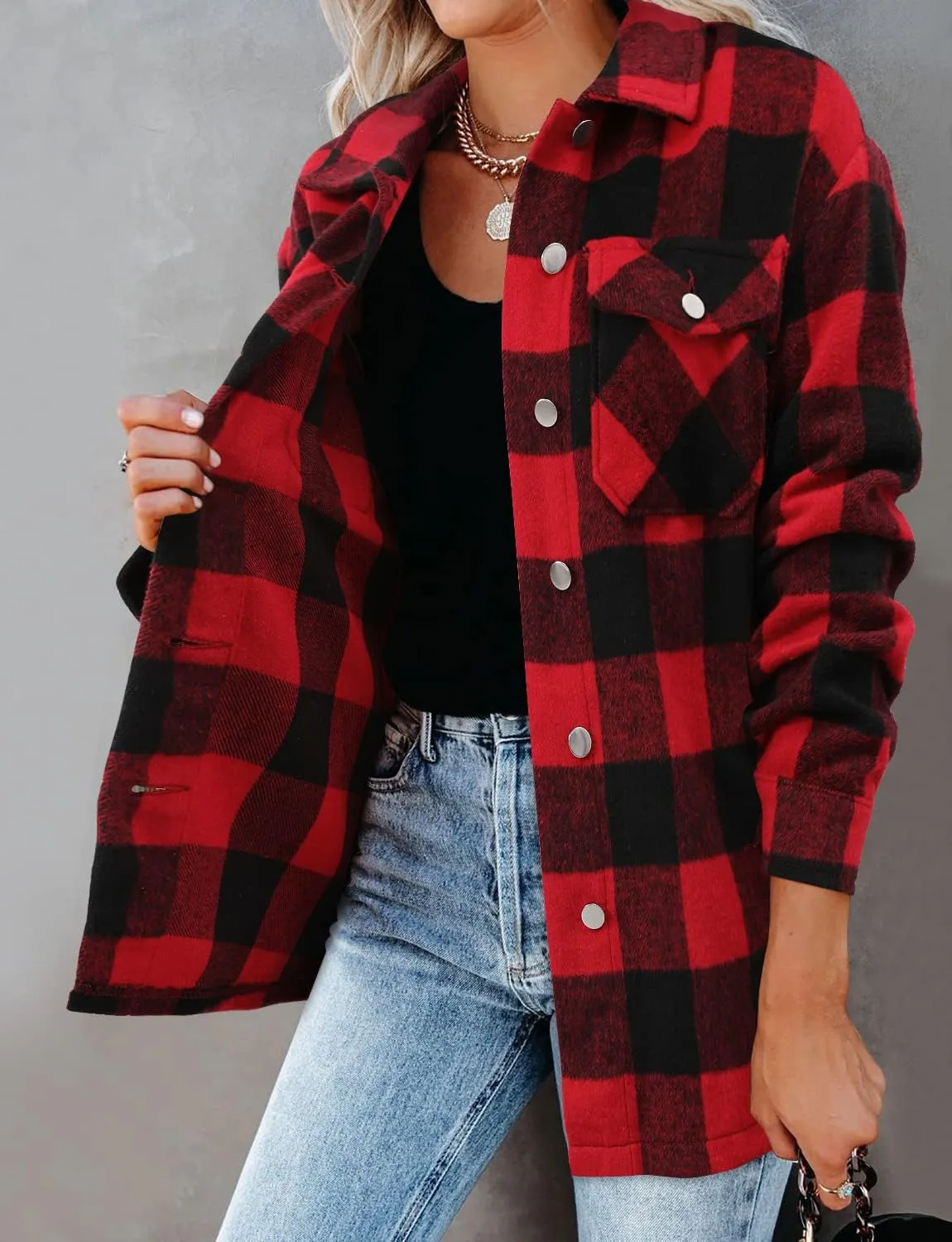 Magritta Womens Shirts Collared Long Sleeve V Neck Button Down Oversized Blouses Tops with Pockets