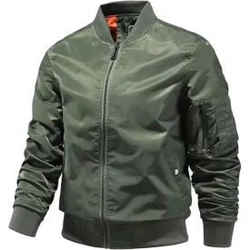 Maiyifu-GJ Men's Lightweight Flight Jacket Zipper Military Windbreaker Sportswear Spring Fall Softshell Bomber Coat Outwear (Army GreenA1,3X-Large)