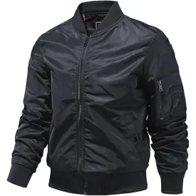 Maiyifu-GJ Men's Lightweight Flight Jacket Zipper Military Windbreaker Sportswear Spring Fall Softshell Bomber Coat Outwear (BlackA1,3X-Large)