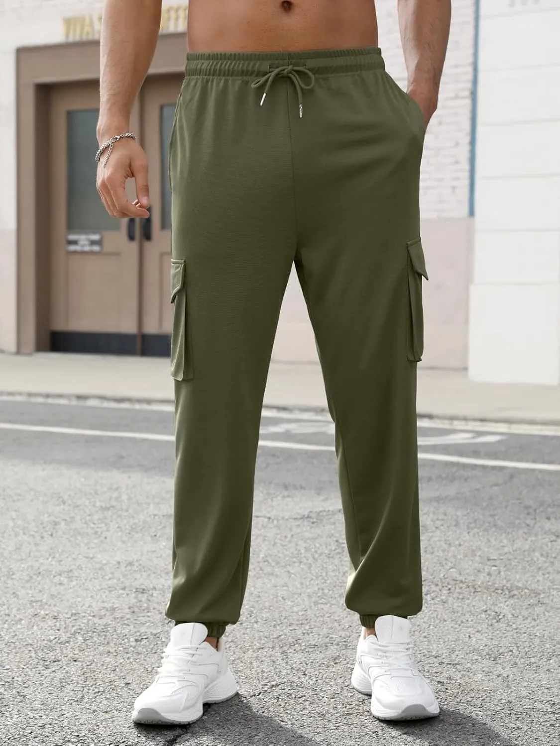 Men's Casual Cargo Joggers Pants Stretch Elastic Waist Drawstring Tapered Sweatpants Athletic Pants with Pockets