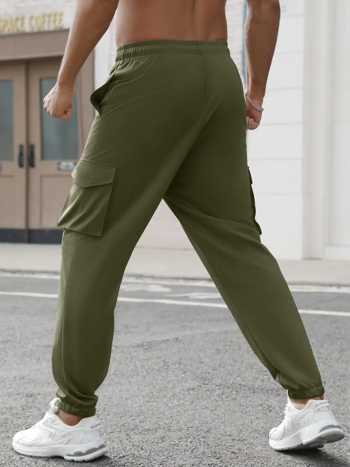 Men's Casual Cargo Joggers Pants Stretch Elastic Waist Drawstring Tapered Sweatpants Athletic Pants with Pockets