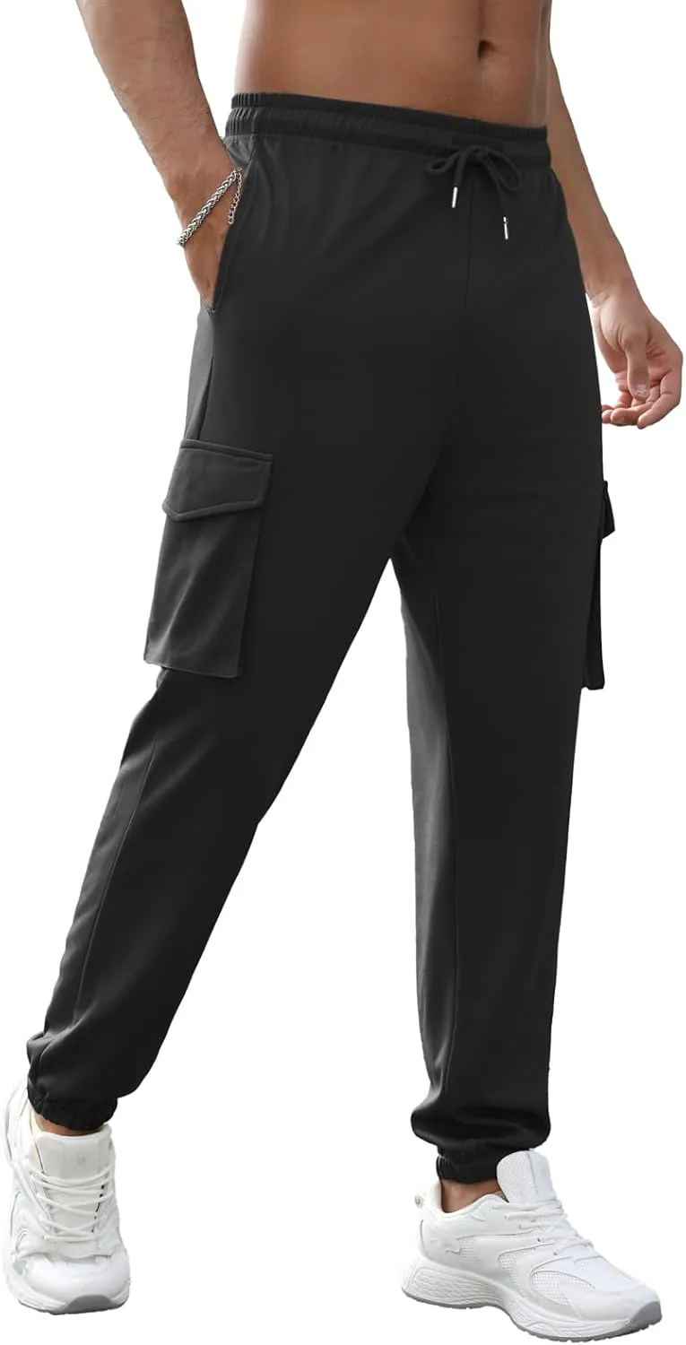 Men's Casual Cargo Joggers Pants Stretch Elastic Waist Drawstring Tapered Sweatpants Athletic Pants with Pockets