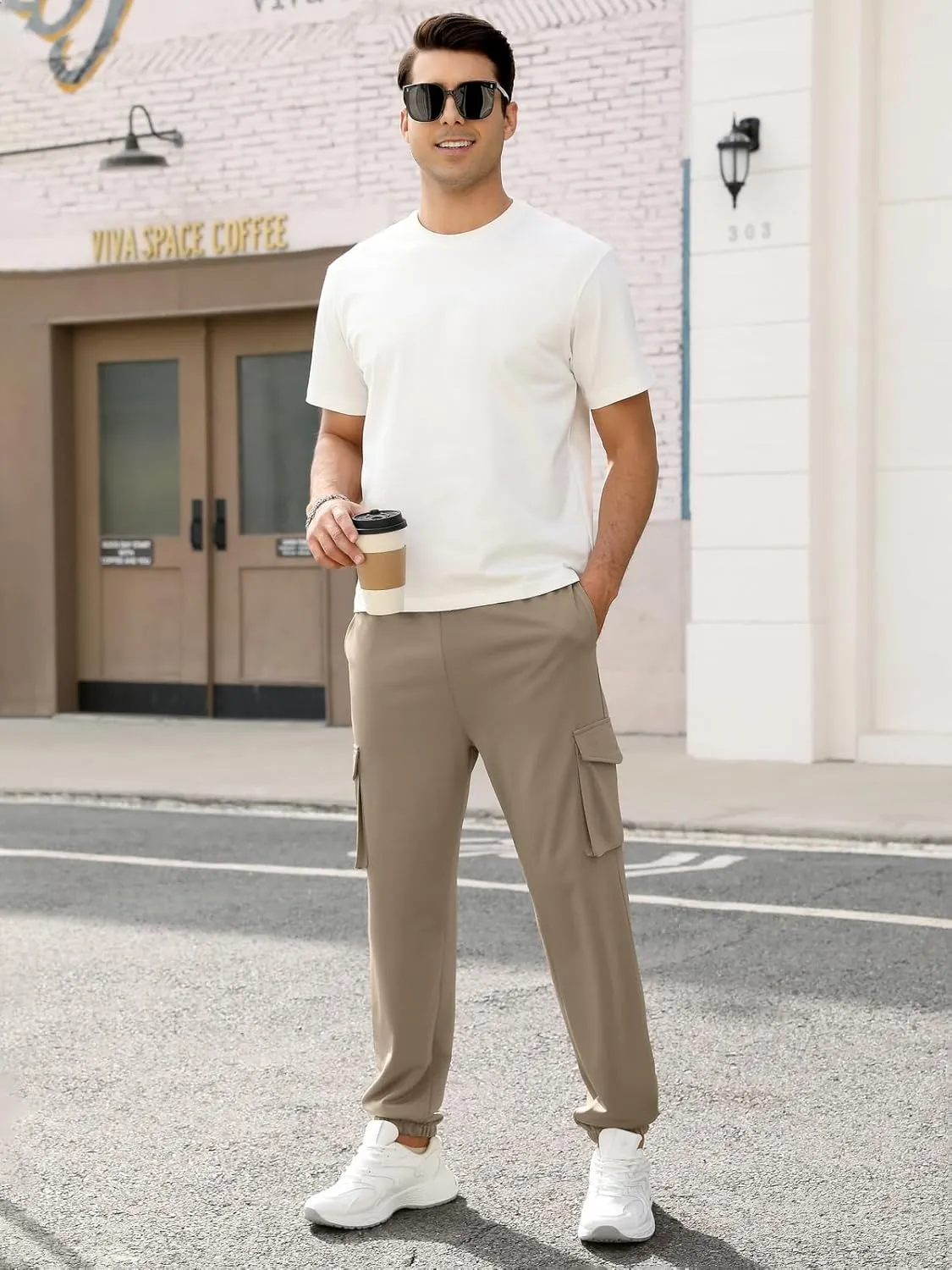 Men's Casual Cargo Joggers Pants Stretch Elastic Waist Drawstring Tapered Sweatpants Athletic Pants with Pockets