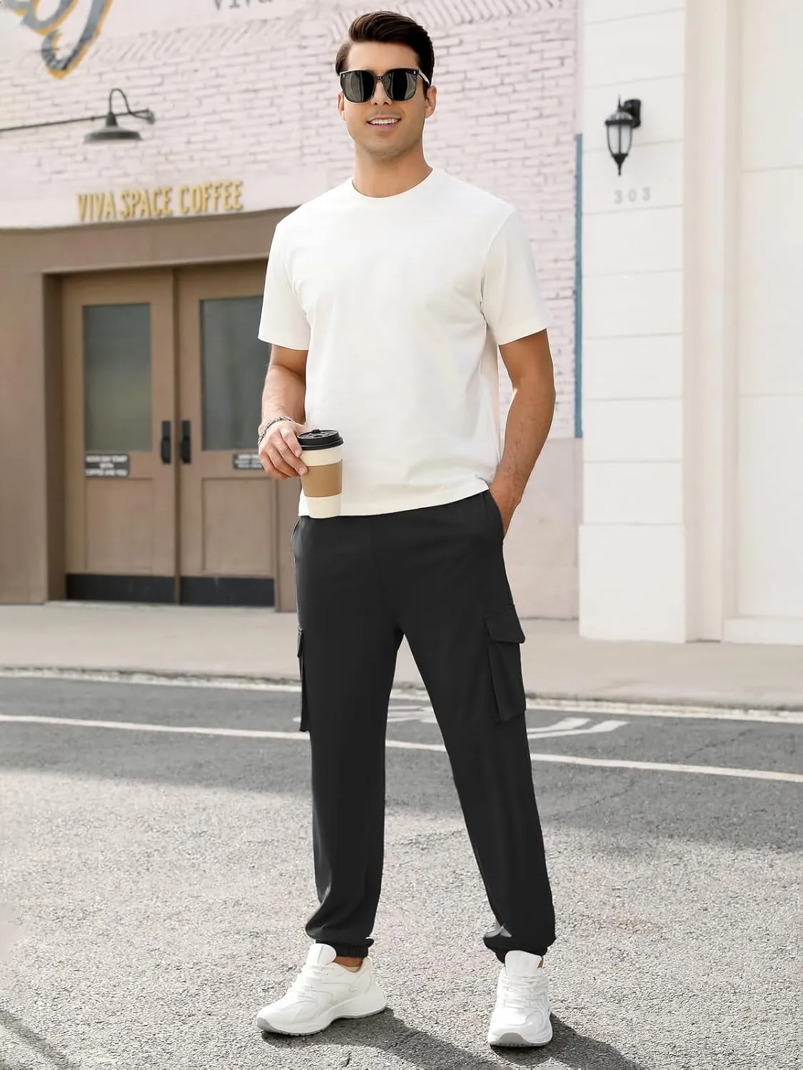 Men's Casual Cargo Joggers Pants Stretch Elastic Waist Drawstring Tapered Sweatpants Athletic Pants with Pockets