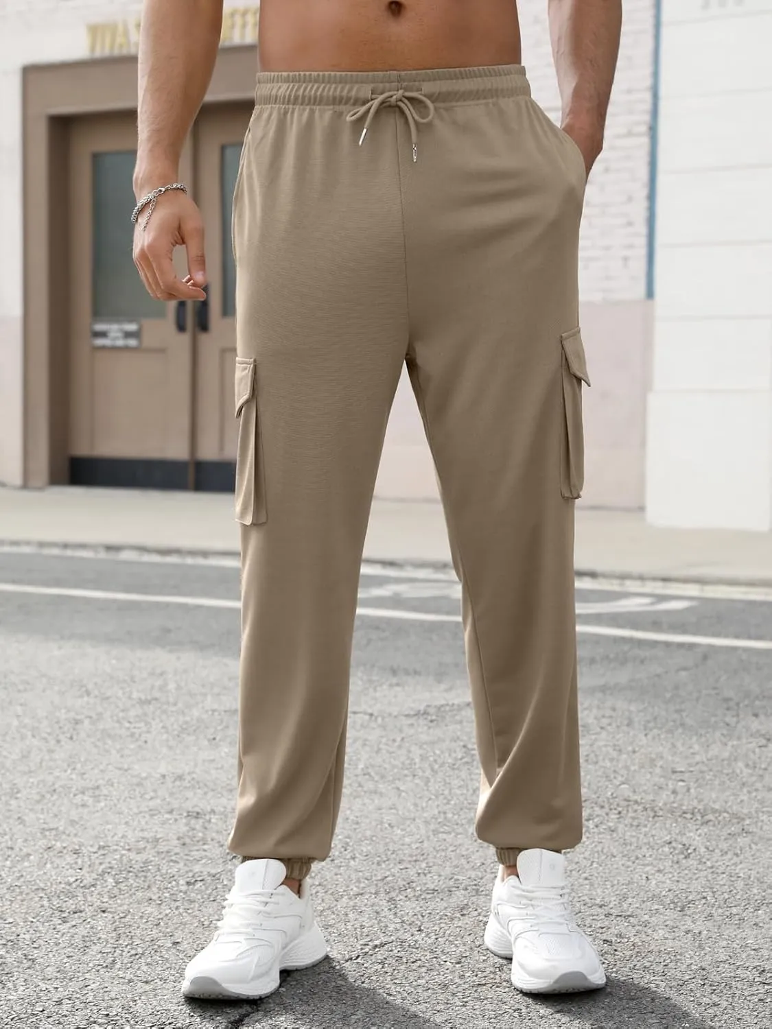 Men's Casual Cargo Joggers Pants Stretch Elastic Waist Drawstring Tapered Sweatpants Athletic Pants with Pockets