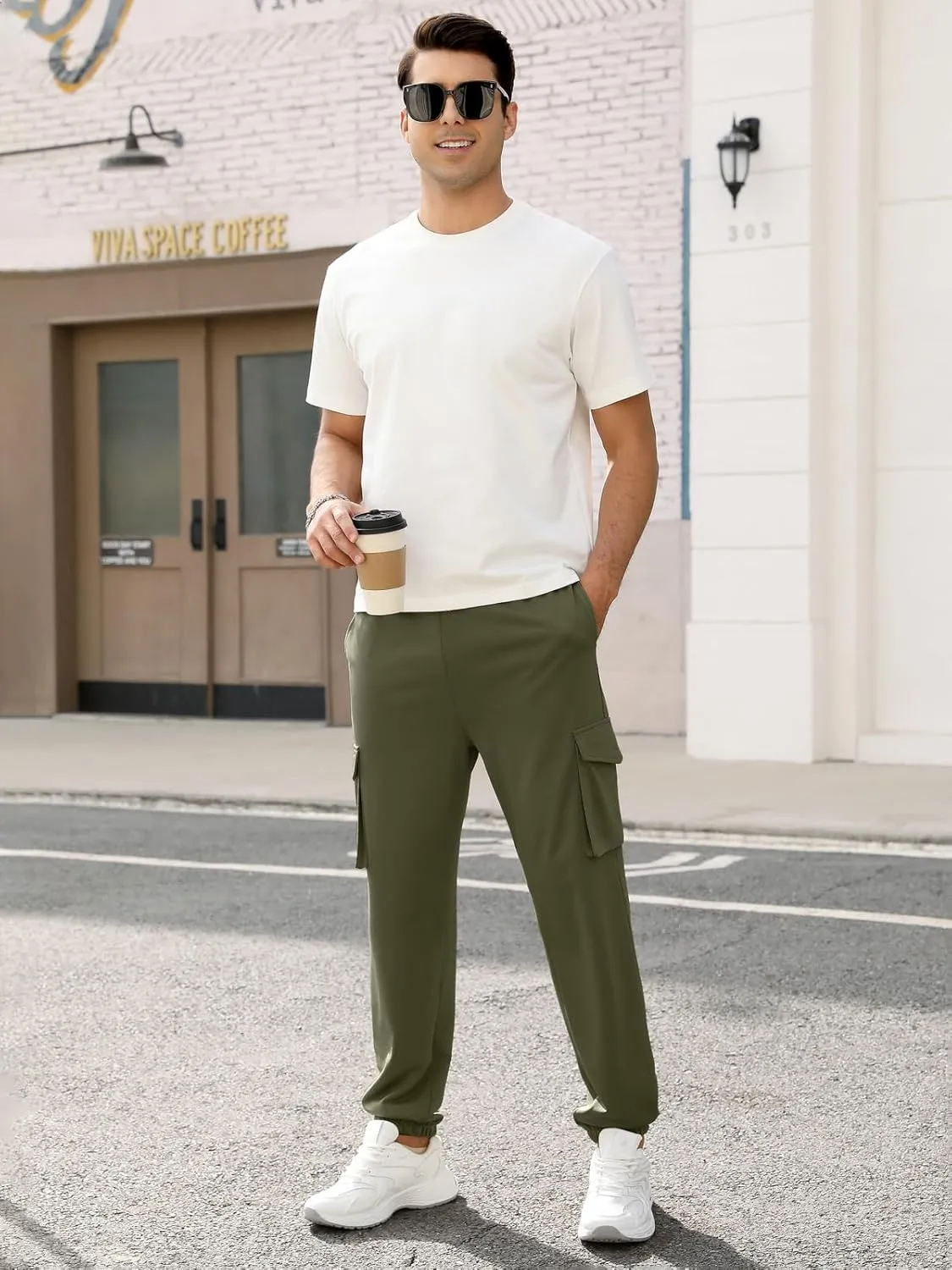Men's Casual Cargo Joggers Pants Stretch Elastic Waist Drawstring Tapered Sweatpants Athletic Pants with Pockets