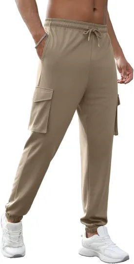 Men's Casual Cargo Joggers Pants Stretch Elastic Waist Drawstring Tapered Sweatpants Athletic Pants with Pockets