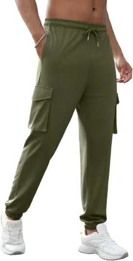 Men's Casual Cargo Joggers Pants Stretch Elastic Waist Drawstring Tapered Sweatpants Athletic Pants with Pockets