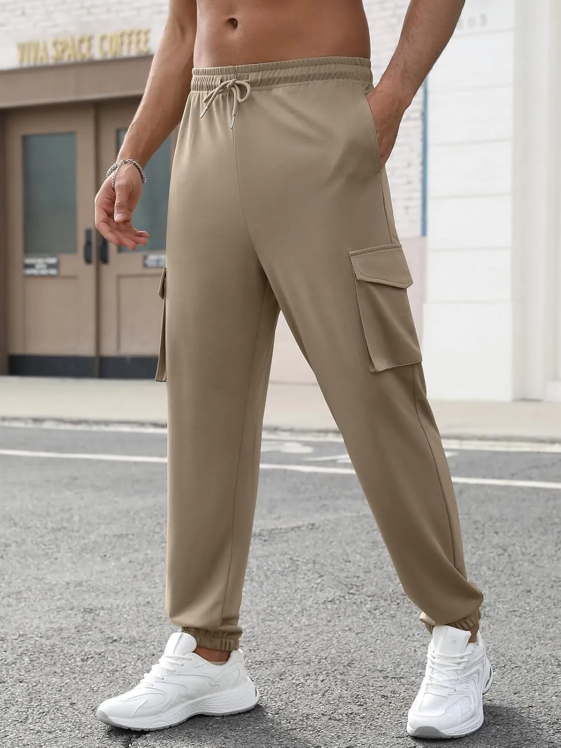 Men's Casual Cargo Joggers Pants Stretch Elastic Waist Drawstring Tapered Sweatpants Athletic Pants with Pockets