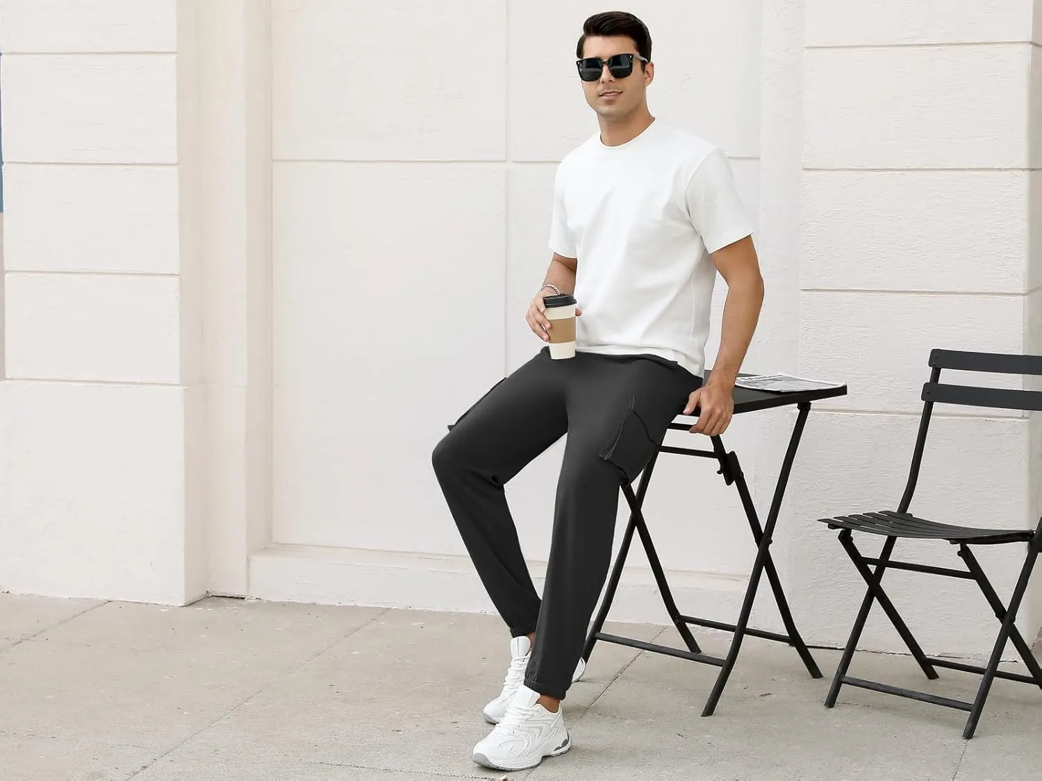 Men's Casual Cargo Joggers Pants Stretch Elastic Waist Drawstring Tapered Sweatpants Athletic Pants with Pockets