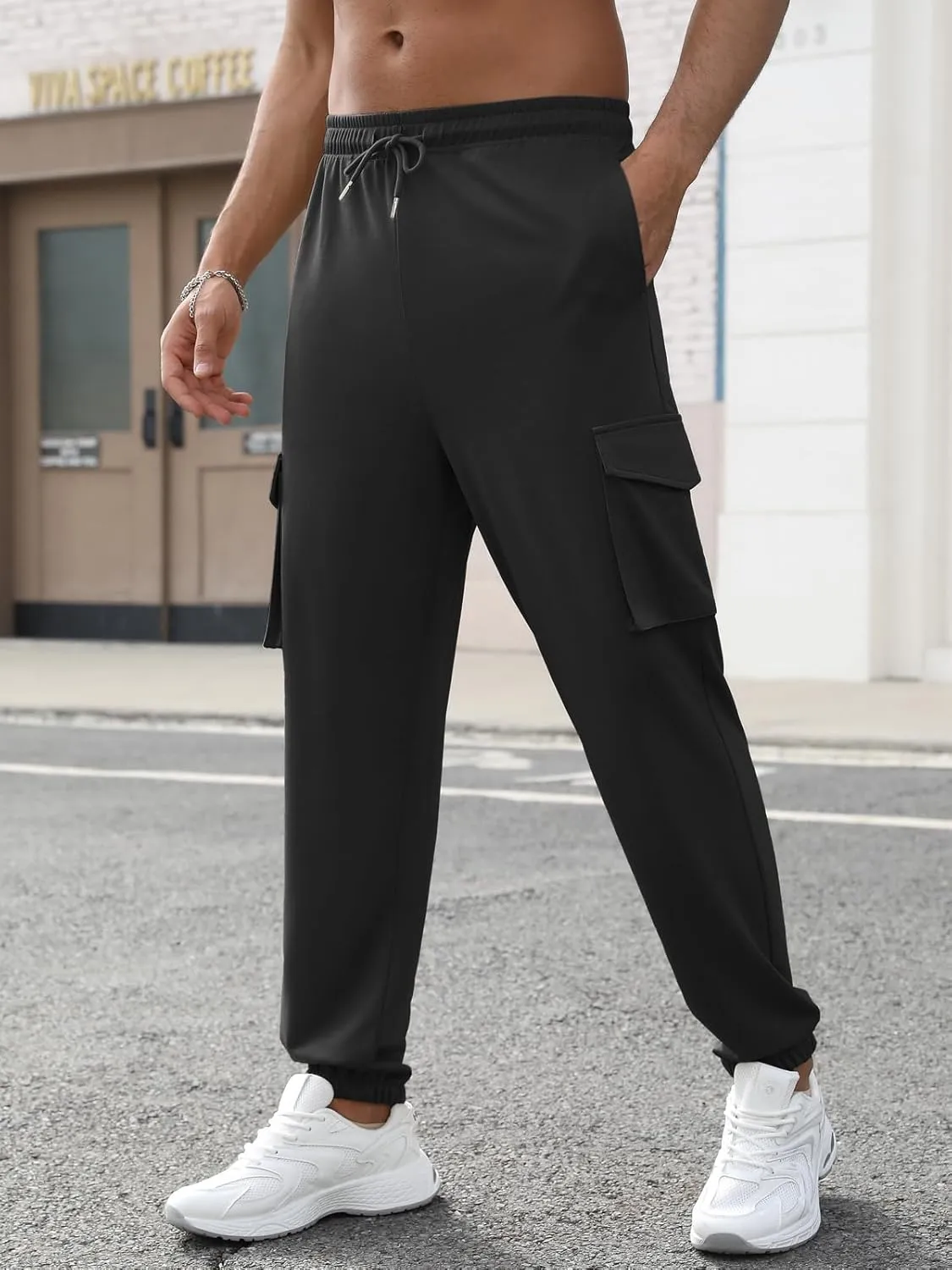 Men's Casual Cargo Joggers Pants Stretch Elastic Waist Drawstring Tapered Sweatpants Athletic Pants with Pockets
