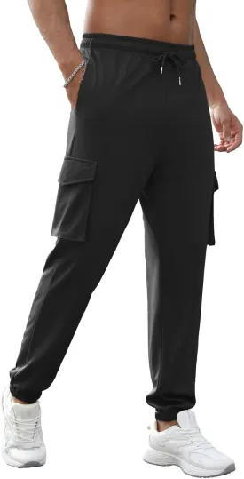 Men's Casual Cargo Joggers Pants Stretch Elastic Waist Drawstring Tapered Sweatpants Athletic Pants with Pockets