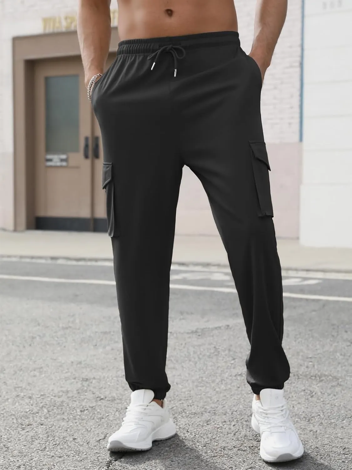 Men's Casual Cargo Joggers Pants Stretch Elastic Waist Drawstring Tapered Sweatpants Athletic Pants with Pockets