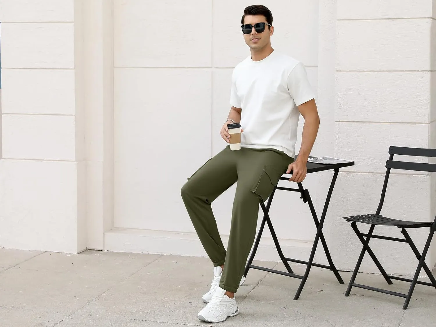 Men's Casual Cargo Joggers Pants Stretch Elastic Waist Drawstring Tapered Sweatpants Athletic Pants with Pockets