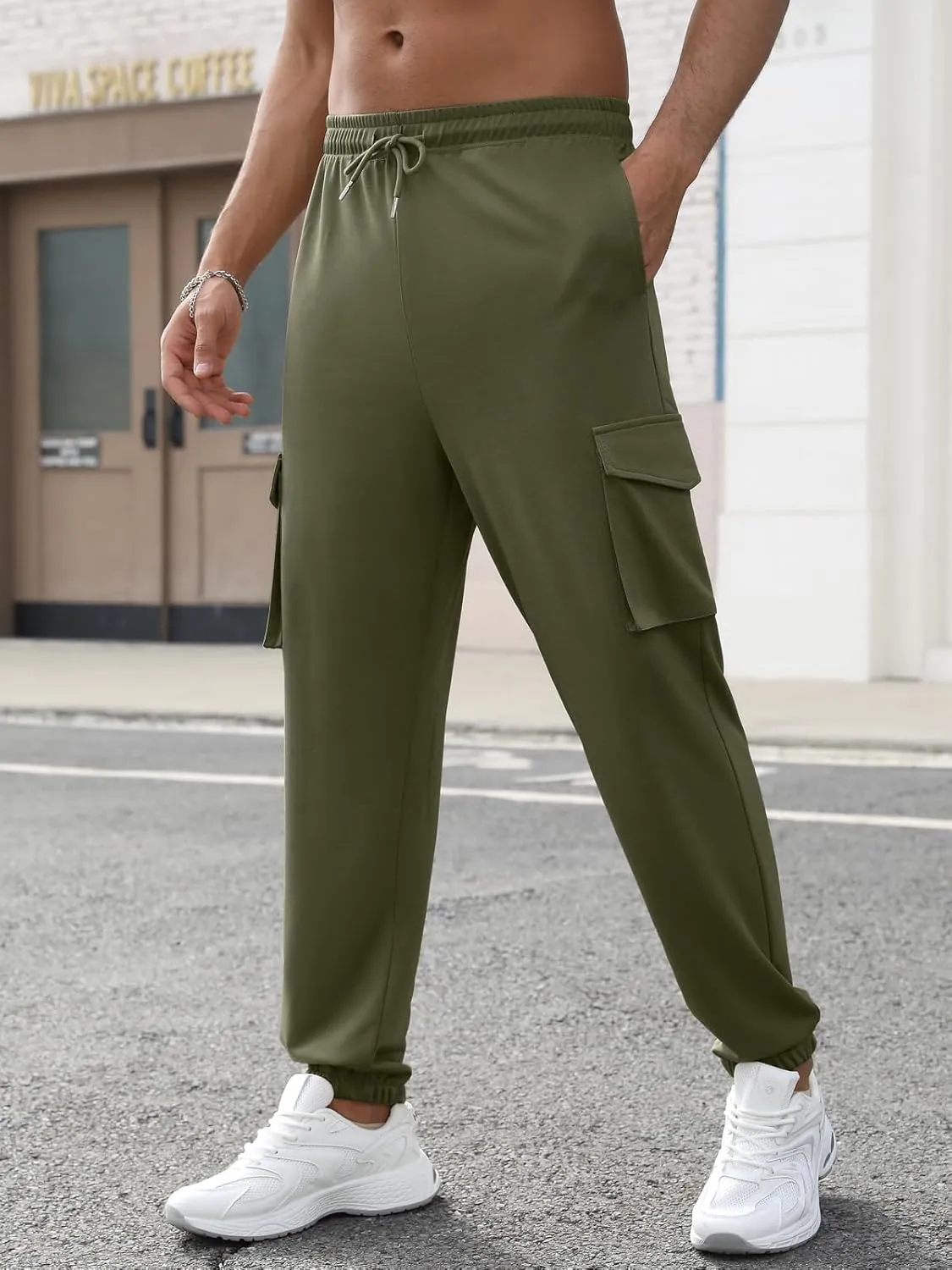 Men's Casual Cargo Joggers Pants Stretch Elastic Waist Drawstring Tapered Sweatpants Athletic Pants with Pockets