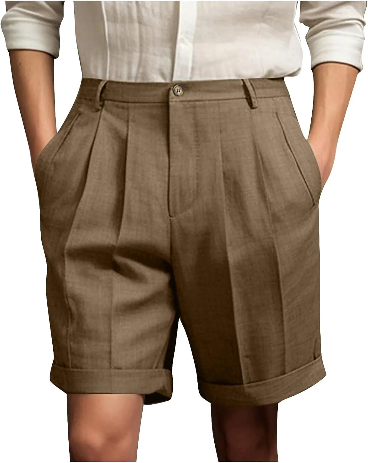 Mens Summer Suit Shorts Pleated Lightweight Outdoor Casual Beach Shorts Loose Fit Big and Tall Pants for Vacation