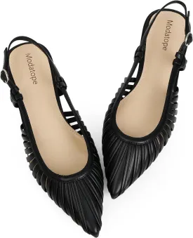 Modatope Slingback Flats for Women Pointed Toe Ballet Flats Classic Low Heel Sandals Dress Shoes