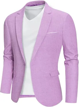 MY'S Men's Slim Fit One Button Linen Suit Blazer, Casual Sports Jacket, Lightweight Business Daily Coat.